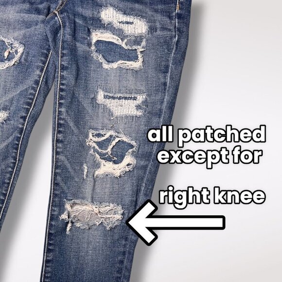 American Eagle Low Rise Jeggings Ripped Jeans Dark Wash 4 Short - Picture 6 of 10